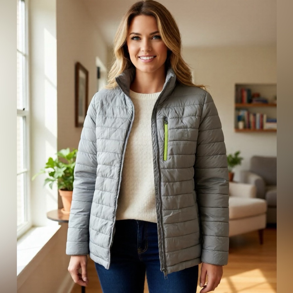 Women's Gray Puffer Jacket Coat